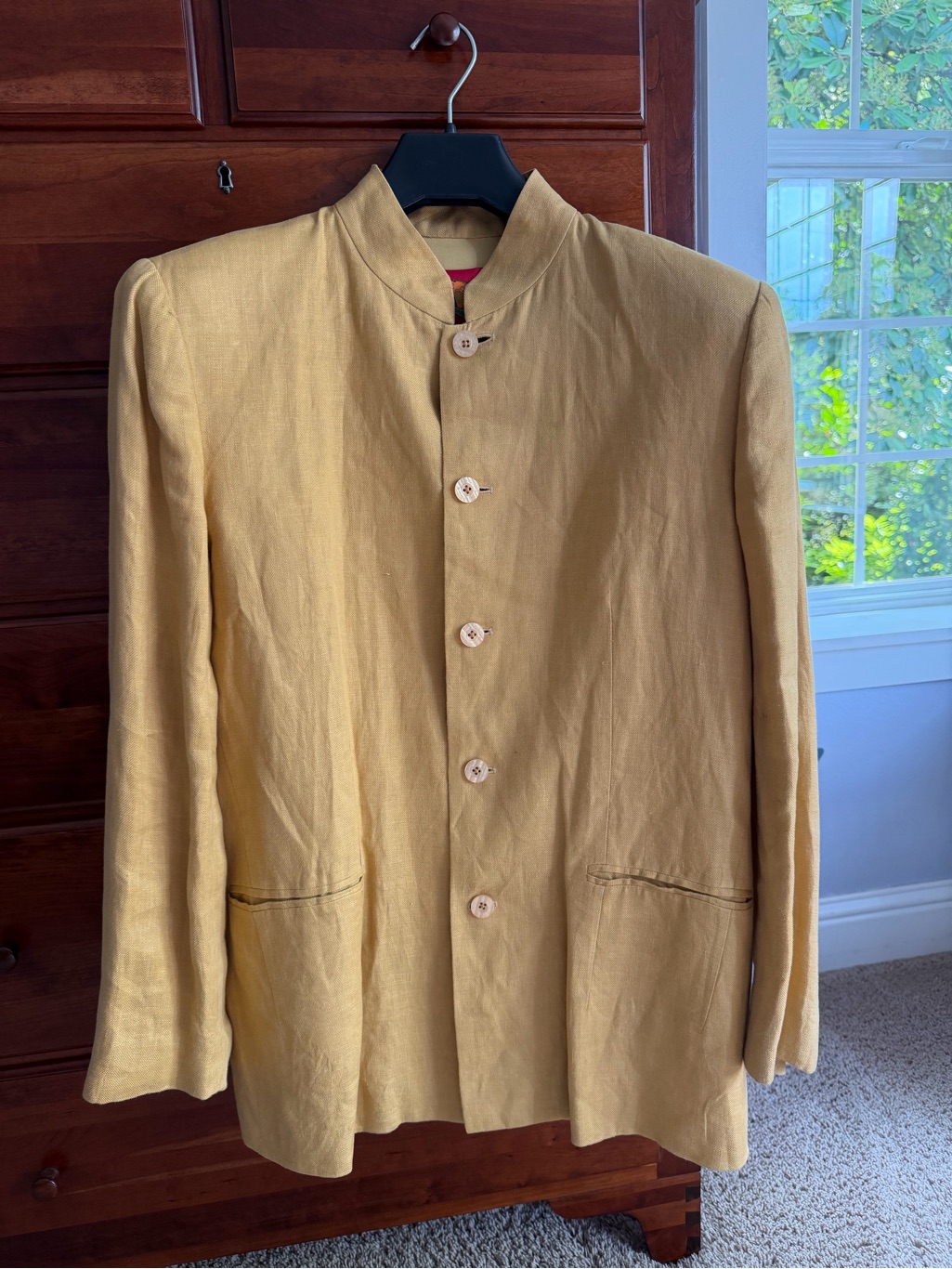 Shanghai Tang Men's Mustard Stand-Collar Shirt Jacket